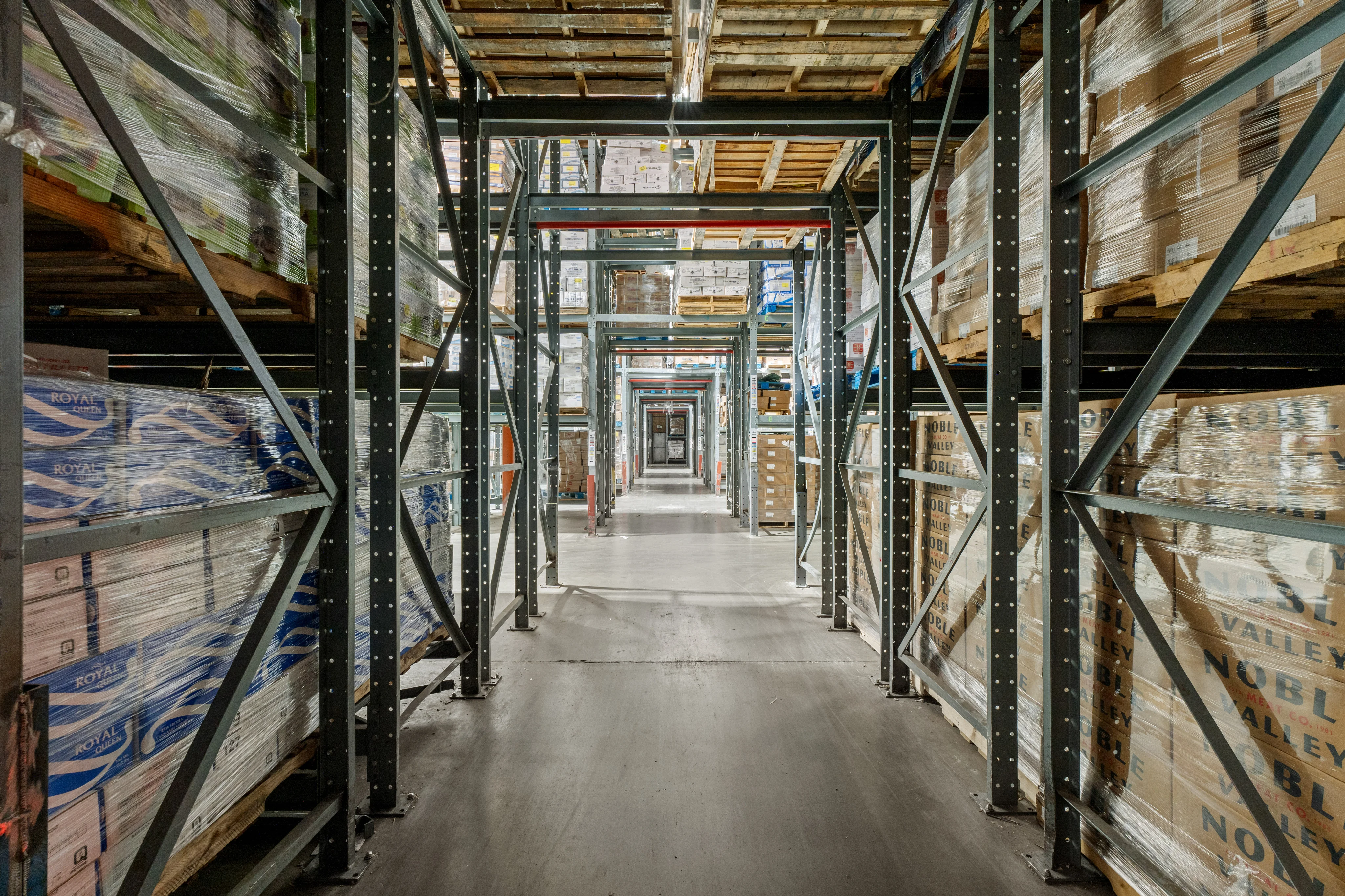 Ice Cold Storage Warehouse Interior with Forklift